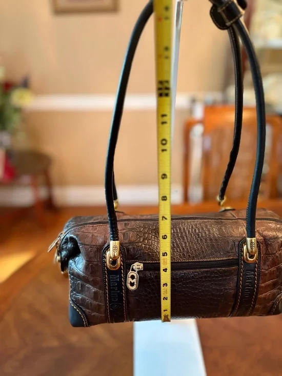 Beautiful Marino Orlandi Blk&Bwn Croc Embossed Leather Baguette Bag EUC! - Picture 6 of 8